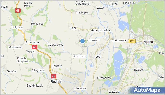 mapa Ligota Książęca, Ligota Książęca gmina Rudnik na mapie Targeo